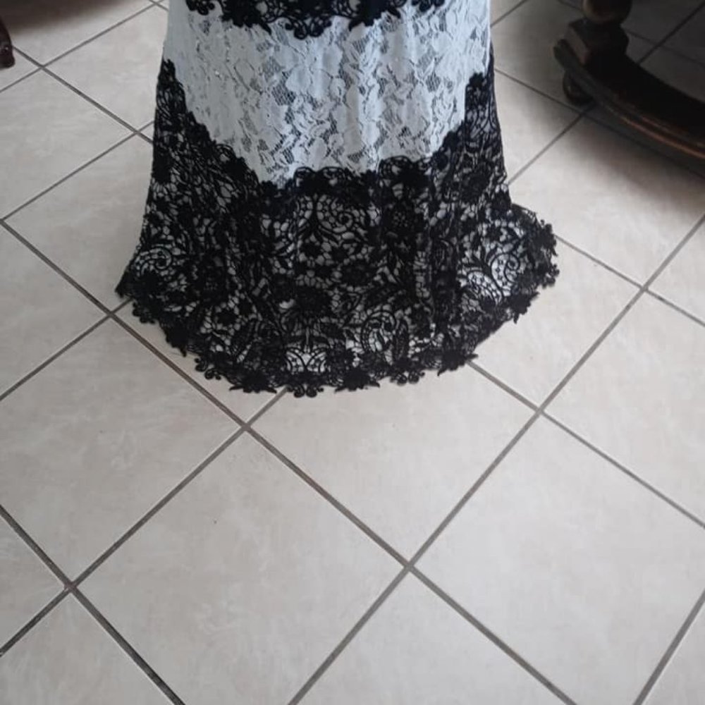 Black/White Tadashi Shoji embroidered formal gown - Picture 2 of 7
